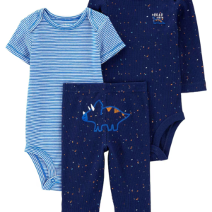 Conjunto longo bebê 3 peças dinossauro listrado azul | Carter's