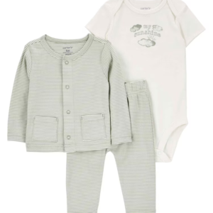 Conjunto longo bebê 3 peças casaquinho listrado verde | Carter's