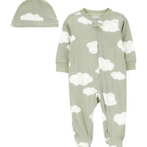 Macacão bebê nuvens com touca verde | Carter's