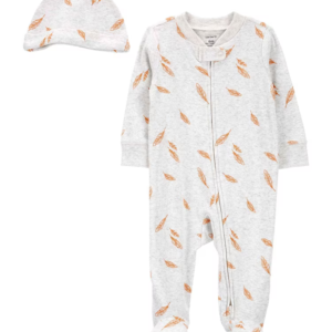 Macacão bebê folhas com touca cinza | Carter's